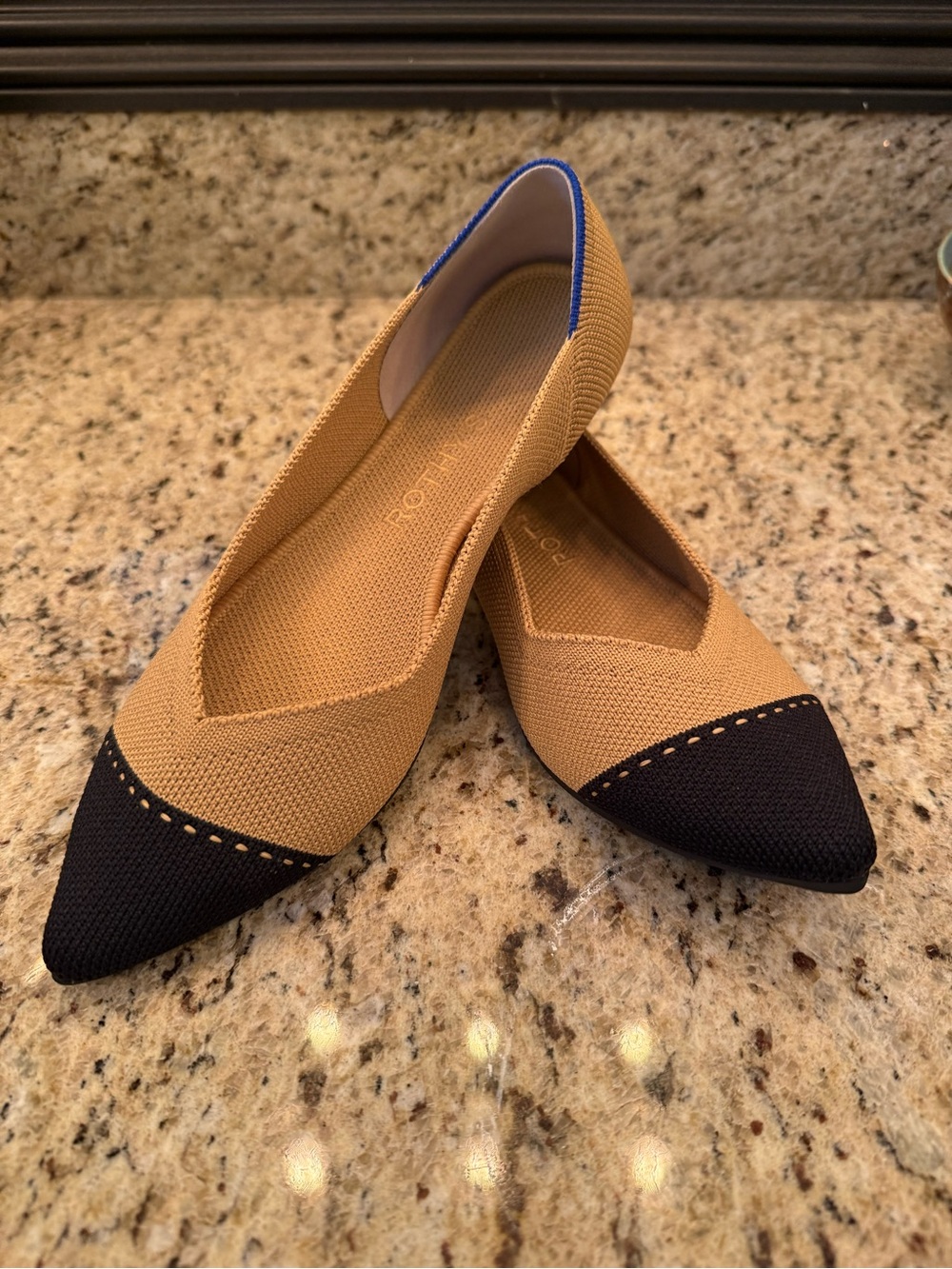 Women’s Two-Tone Rothy’s Pointed Toe Flats - Tan and Black